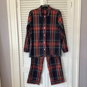 J. Crew women's pajama set shirt long pants XS buttonup plaid red black holiday
